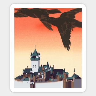 Crows above the town Sticker